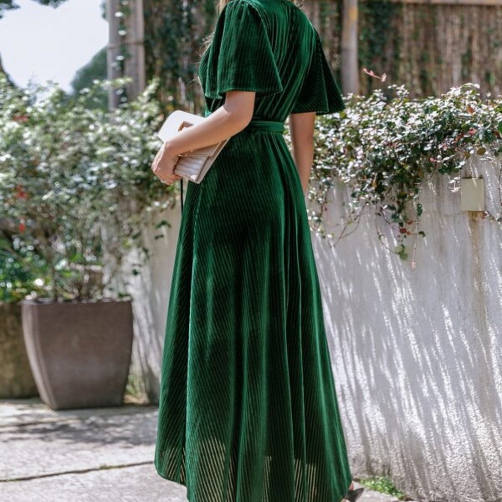 Wrap Knot Side High Low Hem Velvet Dress - Picture 5 of 7